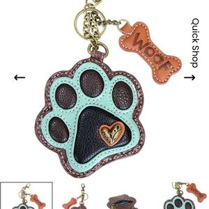 Chala Brown and Green Paw Keychain and FOB Coin Purse